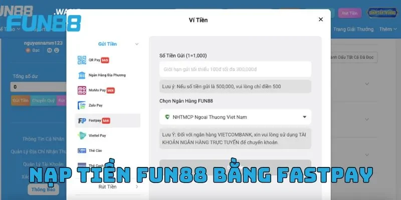 Nạp tiền Fun88 bằng FastPay